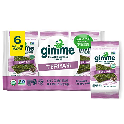 gimMe - Teriyaki - 6 Count - Organic Roasted Seaweed SheetsKeto, Vegan, Gluten Free - Great Source of Iodine & Omega 3’s - Healthy On-The-Go Snack for Kids Adults
