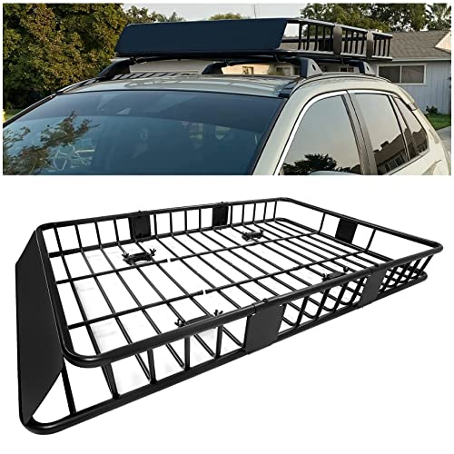 ECOTRIC 64' x 38' x 4'' Universal Roof Rack Cargo Carrier Basket with Extension Heavy Duty Steel Car SUV Top Luggage Storage Holder Basket for Travel 250LBS Weight Capacity