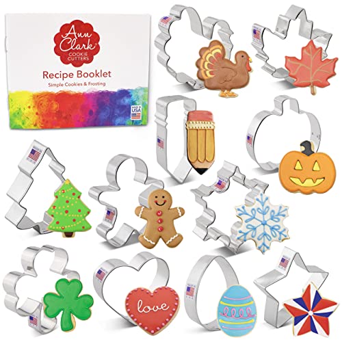 Cookie Cutters for Christmas and Every Season: 11-pc. Christmas, Easter, Halloween, St. Patrick's Day & More Made in USA by Ann Clark Cookie Cutters