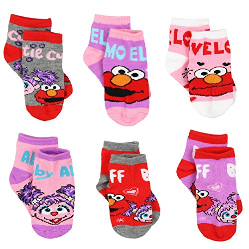 Sesame Street 6 pack Girls Quarter Socks (6 pk Elmo Abby, Shoe Size: 7-10 (Sock: 4-6)