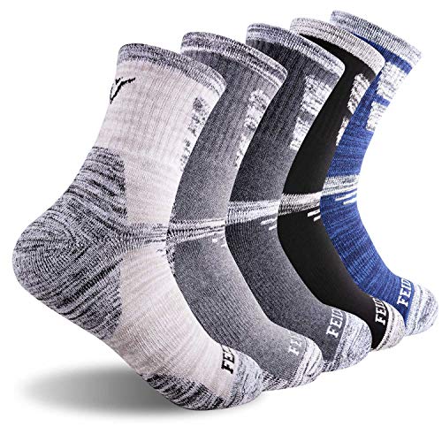 FEIDEER Hiking Socks Walking Socks For Men, 5-pack Outdoor Recreation Socks Moisture Wicking Quarter Crew Socks(19105-XL)