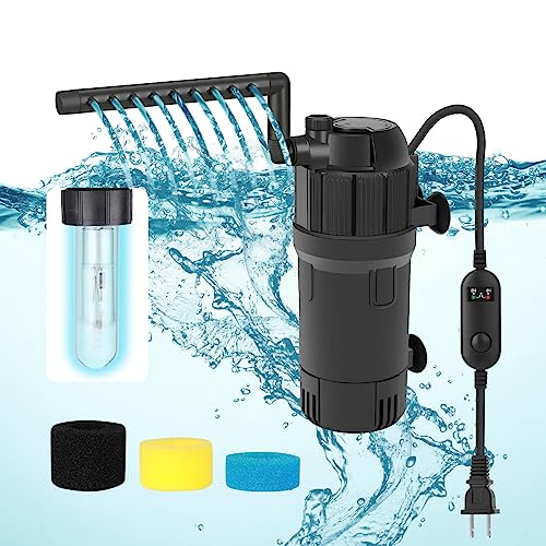 AquaMiracle Aquarium Filter Fish Tank Filters for Green Water, U-V Filter Pump with Timer, Dual Mode (Aeration/Rainfall) 3-Stage Filter for 10-40 Gallon Aquariums, Flow Rate and Direction Adjustable