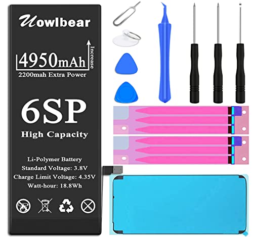 uowlbear Battery for iPhone 6s Plus, 4950mAh Replacement Battery for iPhone A1634 A1687 A1699 with Complete Replacement Kits, Two Set Adhesive Strips and Waterproof Seals -High Capacity 0 Cycle