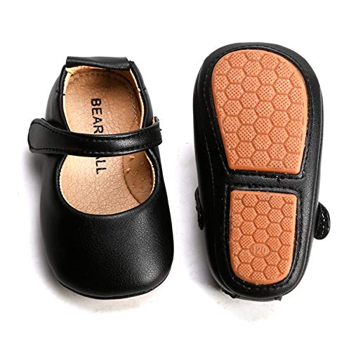 Felix & Flora Black Baby Shoes Girl 12-18 Months - Infant Baby Walking Shoes Moccasinss Rubber Sole Crib Shoes(Black,12-18 Months)