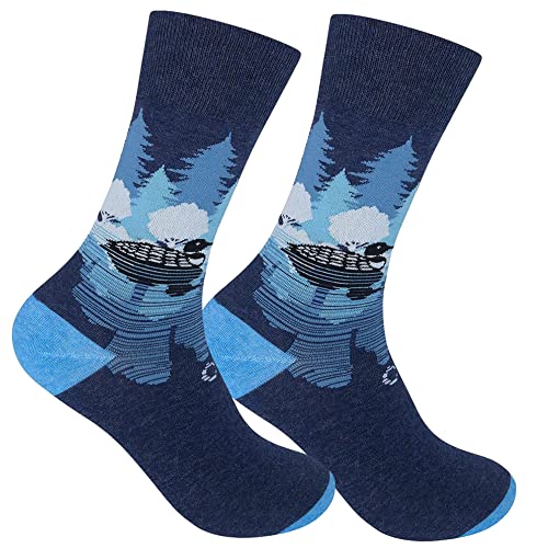 FUNATIC Midnight Loon Dress Socks for Men Women | Animal Lover Gift Idea with Wildlife Picture | Best National Park Accessory Attire | Zoo Apparel Party Present Supplies | Nature Saying Accessories