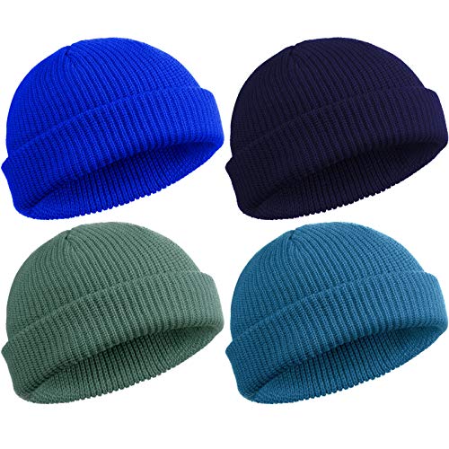 SATINIOR 4 Pieces Trawler Beanie Watch Hat Roll up Edge Skullcap Fisherman Beanie Unisex