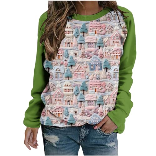 Oversized Sweatshirt For Girls Prime Deals Oct 10-11 Women'S Oversized Crewneck Sweatshirts Hoodies Fall Outfits Fashion Printed Christmas Raglan Casual Pullover Sweatshirt Green