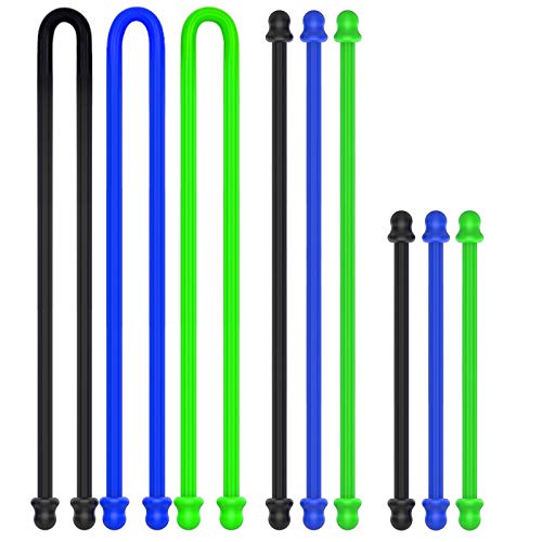 9Pcs 4-Inch, 6-Inch, 12-Inch Original Silicone Cable Tie, Steel-Core Silicone Twist Ties, Reusable Rubber Twist Tie, Cable Tie Straps. (3 Sizes in 3 Colors) for Organizing. (Dia 5mm)