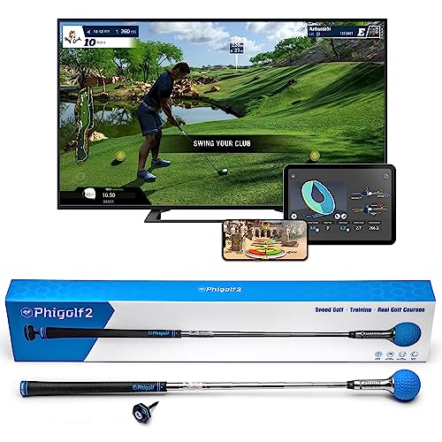 PHIGOLF Phigolf2 Golf Simulator with Swing Stick for Indoor & Outdoor Use, Golf Swing Trainer with Upgraded Motion Sensor & 3D Swing Analysis, Compatible WGT/E6 Connect APP, Works with Smartdevices
