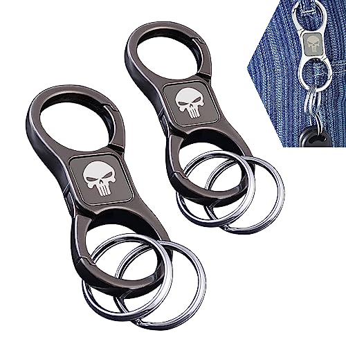 gunhunt 2 Pack Skull Key Chain, Key Chain with 2 Key Rings and Quick Release Zinc Alloy Detachable Key Chain (Black)