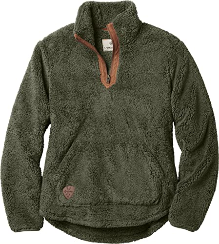 Legendary Whitetails Women's Standard Fuzzy Hide Fleece Pullover 1/4 Zip, Army, Medium