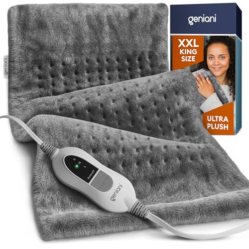GENIANI XXL 18'x26' Heating Pad for Back Pain & Cramps Relief, Auto Shut Off, Machine Washable, Heat Pad, Holiday Gifts for Women, Men, Heat Patches (Tabby Gray)