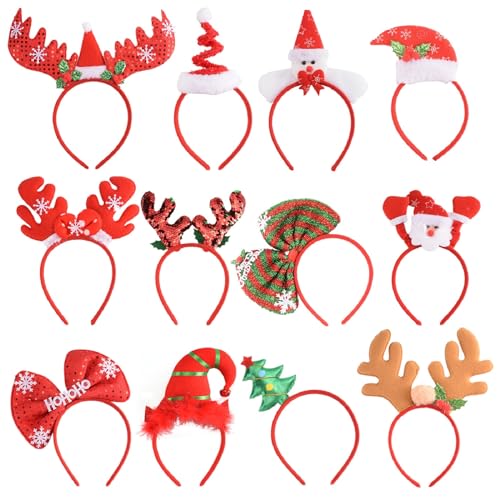 SEVEN STYLE 12 PCS Holiday Headbands,Cute Christmas head hat toppers,Great Fun and Festive for for Christmas Party Favors Holiday Favors Christmas photos booth
