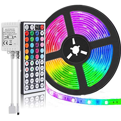 SUPERNIGHT LED Strip Lights 16.4FT SMD 5050 Waterproof 300LEDs RGB Flexible LED Light Strip Rope + 44Key IR Remote Controller (Not Include Power Adapter)