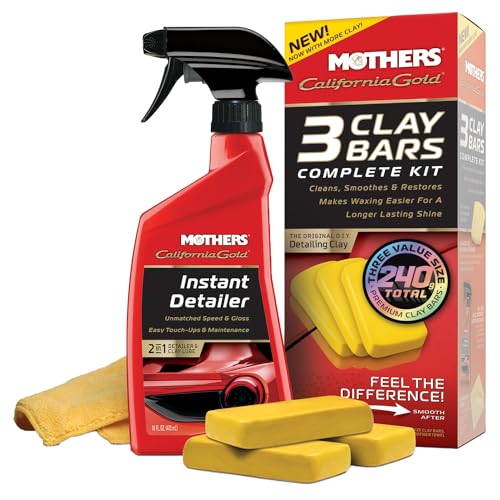 Mothers California Gold Clay Bar System for Car Detailing, Kit Includes Detailer, 3 Clay Bars, and Microfiber Towel (07240)