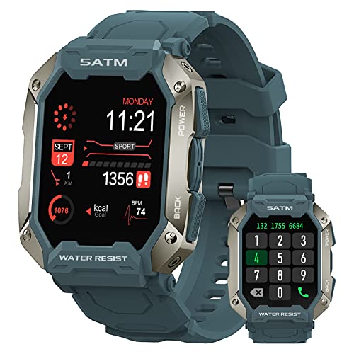 AMAZTIM Smart Watches for Men,50M Waterproof Rugged Military Grade Bluetooth Call(Answer/Dial Calls)，Health Tracker for Android Phones and iPhone Compatible,1.72' Heart Rate/Blood Pressure Watch