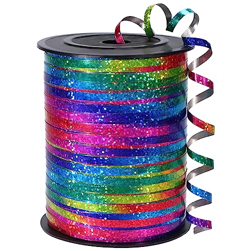 OMISELIO 500 Yard Rainbow Ribbon, Rainbow Curling Ribbon, Metallic Shiny Curling Ribbon for Gift Wrapping, Balloon String, Balloon Ribbon, Laser Curly Ribbon for Wedding, Birthday, Christmas 3/16'