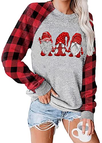 Christmas t-Shirt,Womens Raglan Shirt,gnome Tshirts,gnome Tshirts Shirts for Women,Womens Christmas Tops,Christmas Apparel,Camisa a Cuadros para Mujer,Raglan Baseball Shirt Women