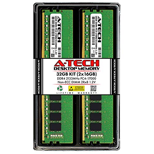 A-Tech 32GB (2x16GB) DDR4 2133 MHz UDIMM PC4-17000 (PC4-2133P) CL15 DIMM 2Rx8 Non-ECC Desktop RAM Memory Modules