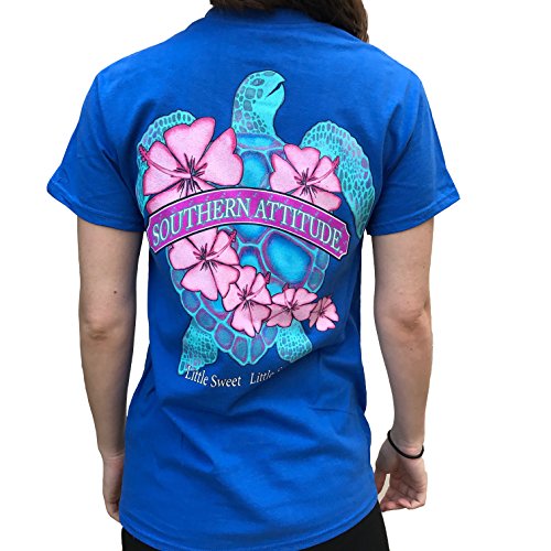 Southern Attitude Flower Turtle Royal Blue Short Sleeve T-Shirt (Medium)