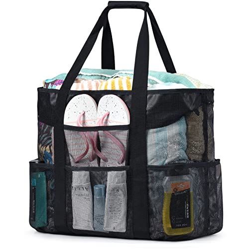 Beach Bags Waterproof Sandproof, Mesh Beach Bag for Women Swim Pool Bag Beach Tote Bag for Vacation Zipper Closure 9 Pockets…