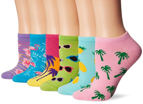 K. Bell Socks Women's 6 Pair Pack Fun Pop Culture Funny Novelty Low Cut No Show Socks, Palm Beach (Blue), Shoe Size: 4-10