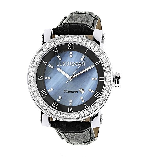 LUXURMAN Mens VS Diamond Bezel Watch 4ct Blue MOP