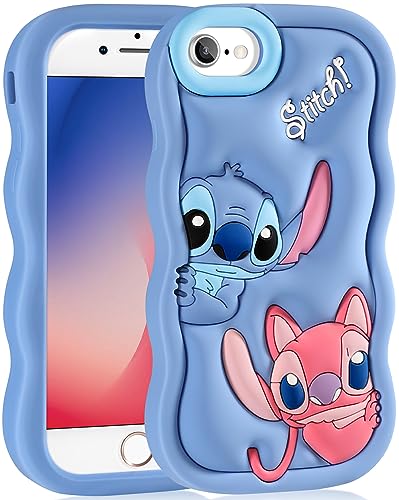 oqpa for iPhone 8/7/6s/6/SE 2022/SE 2020 Case Cute Cartoon 3D Character Design Girly Cases for Girls Boys Women Teens Kawaii Unique Fun Cool Funny Silicone Soft Cover for Apple SE 3rd/2nd, Blue