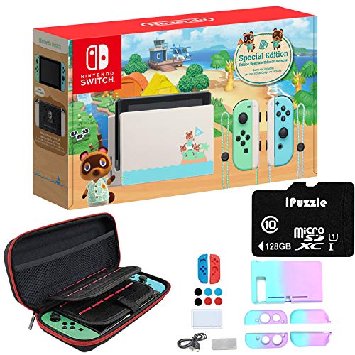 Nintendo Switch OLED Model with Green and Blue Joy-Con, Black Dock - Custom NVIDIA Tegra Processor, 7' 1280 x 720 OLED Touchscreen, 64GB Internal Storage, AC WiFi, Ethernet, Type-C + 128GB SD Card