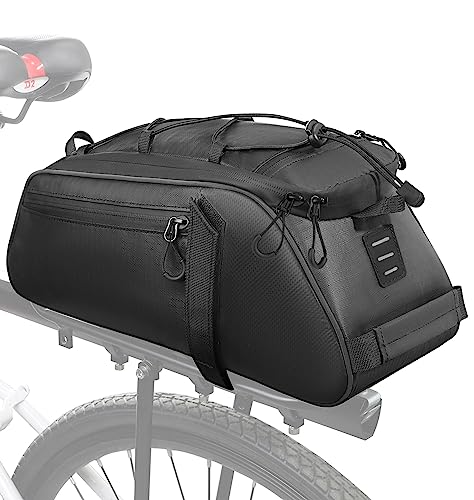 WOTOW Bike Rack Bag Waterproof - 9.5L Large Capacity Bike Trunk Bag, Reflective Bicycle Saddle Panniers, Cycling Bag Back Seat Storage Cargo Carrier Pouch with Shoulder Strap & Hook (Black-9.5L)
