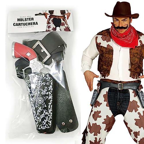 Cowboy Toy Set, SEPTCITY 2PCS Western Cap Guns Toy Revolver with Adjustable Belt, Cool Gun Holster Costume for Men and Women with Realistic Sounds, Vintage Sheriff Dress-up Accessories for Halloween