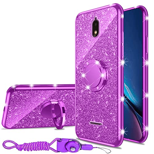 nancheng Case for Hot Pepper Serrano 3 Girls Women Glitter Cute Soft TPU Cover with Ring Kickstand Strap Lanyard Bumper Shockproof Protective Cell Phone Case for Serrano 3 (A95B/A95C/A95J) - Purple
