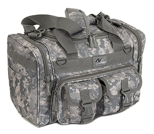 Nexpak USA TF115DM ACU Digital Camo Small 15' Inch Waterproof Tactical Molle Range Duffel Duffle Bag Hiking 1600 Cu in + Key Ring Carabiner