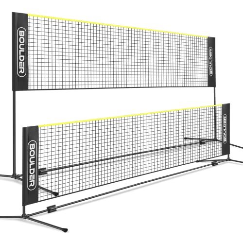 BOULDER Portable Badminton Net Set - for Tennis, Soccer Tennis, Pickleball, Kids Volleyball - Easy Setup Nylon Sports Net with Poles (Black/Yellow, 10 FT)