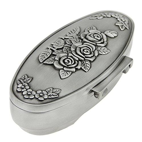 Vintage Antique Oval Shape Rose Flower Engraving Metal Trinket Ring Earrings Necklace Silver Jewelry Collection Box Storage Case Wedding Christmas Valentines Gift