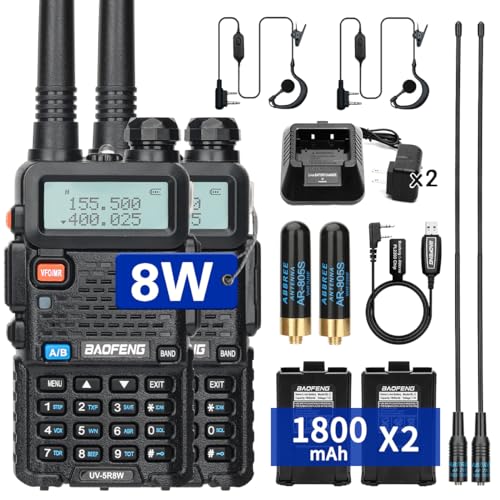 BaoFeng UV-5R Baofeng Radio Ham Radio Handheld 8W UV5R Dual Band 2-Way Radio Rechargeable Walkie Talkie with Extra AR-805S AR-771 Antenna Programming Cable (Black+2Pack 805s)