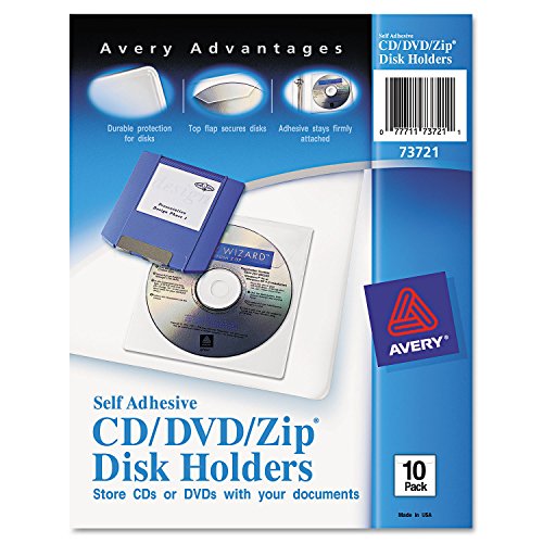 Avery Clear Self-Adhesive CD/DVD Storage Pages, Top Load with Flap, Pack of 10 (73721)