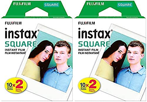 Fujifilm 2 Pack instax Square Instant Color Film, Twin Pack - 20 Exposures (40 Total), White Frame