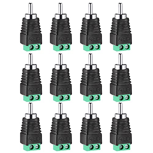 Iskueal RCA Plugs for Speaker Wire, RCA to AV Screw Terminal Connector, Phono RCA Male Plug Solderless Converter Audio/Video Speaker Wire Connectors Solderless Adapter(12 Pack)
