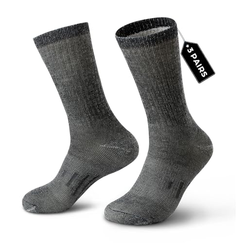 DG Hill 3 Pairs 80% Merino Wool Socks for Men and Women, Warm Thermal Wool Socks For Hiking, Crew Style, Moisture Wicking