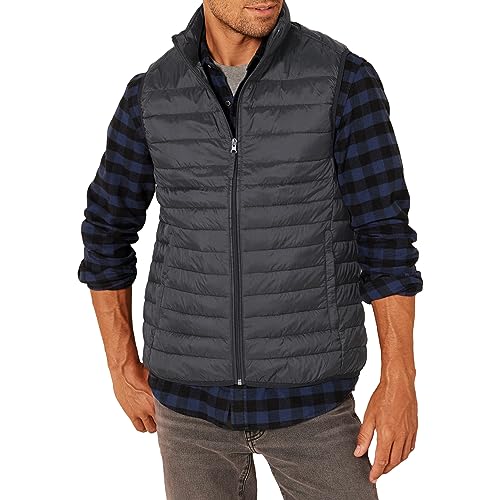 Amazon Essentials Men's Lightweight Water-Resistant Packable Puffer Vest, Black, Large