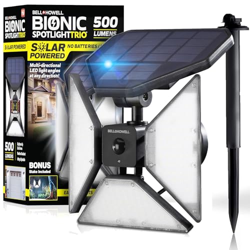 Bell+Howell Bionic Spotlight As Seen on TV, 3-Panel Solar Motion Lights Outdoor Bright 500 Lumens Solar Flood Lights Outdoor Motion Sensor | Solar Motion Lights Outdoor Waterproof | Bionic Flood Light