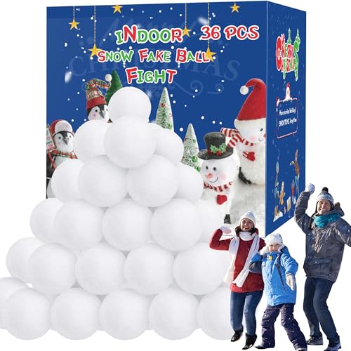 Homiar 36 PCS Snow Toy Ball for Kids Indoor, Plush Indoor Snow Fake Ball Set, Artificial Snow Kid Toys Balls, Fake Snow Throwing Balls for Winter Snow Fight Ball Outdoor Multiplayer Game Party Gift