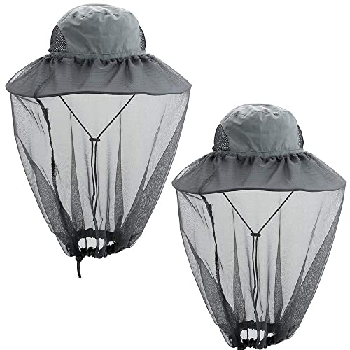 ACBungji Bug Hats with Netting, 2 Pack Hats Sun Protection Hats for Gardening Hiking Fishing Hunting Outdoors, Safari Bee Insect Netting Head for Women/Men Unisex Hat Foldable (Dark Gray)