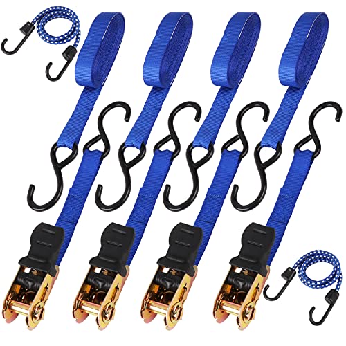 HORUSDY Ratchet Straps, 2,200 LB Break Strength, 4-Pack 15FT Ratchet Tie Down Straps Set for Motorcycle Straps Tie Downs, Appliances, Lawn Equipment, Cargo Straps for Trucks. (Blue)