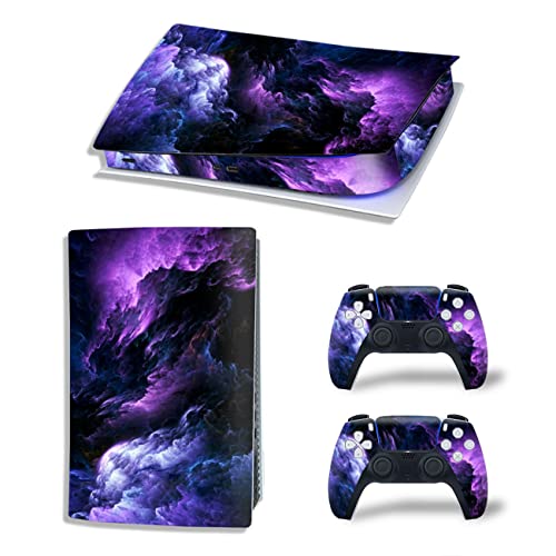 Full Body Vinyl Skin Stickers Cover for PS5 Console and Controllers (Digital Edition, Purple Cloud)
