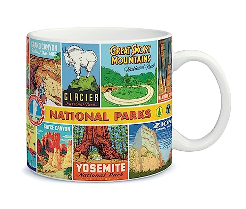 Cavallini Vintage Coffee Mug, Ceramic Mug with National Parks Design