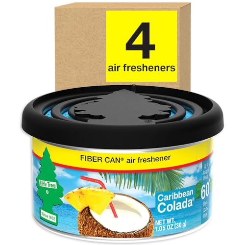 LITTLE TREES Car Air Freshener. Fiber Can Provides a Long-Lasting Scent for Auto or Home. Adjustable Lid for Desired Strength. Caribbean Colada, 4 Air Fresheners