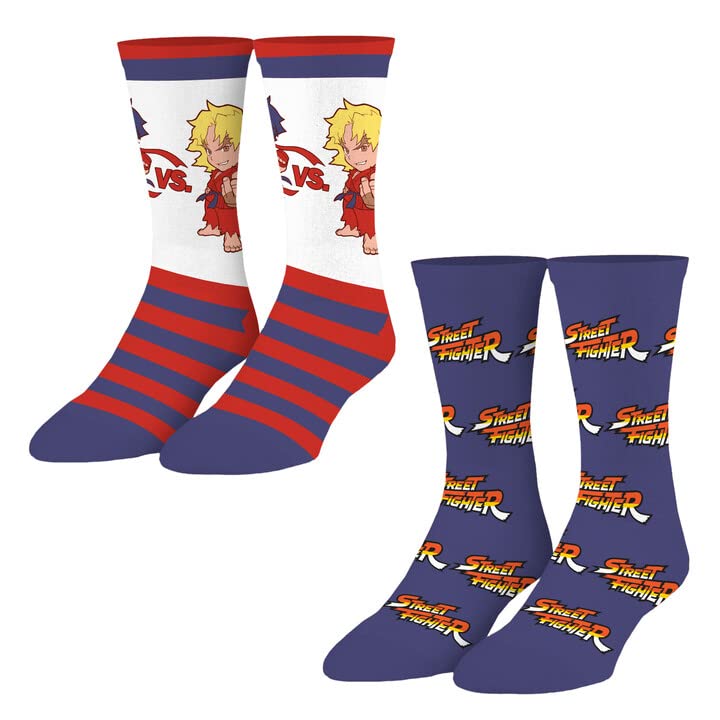 Odd Sox Street Fighter 2 Pack Fun Crew Socks for Men, Funny Gift, Mix & Match