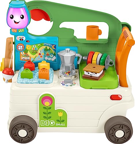 Fisher-Price Laugh & Learn Baby to Toddler Toy 3-in-1 On-the-Go Camper Walker & Activity Center with Smart Stages for Ages 9+ Months, Tan/Green